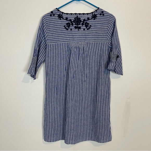 Madewell Breeze Embroidered Shift Dress v neck striped 2/3 sleeve pocket size S - Picture 6 of 7